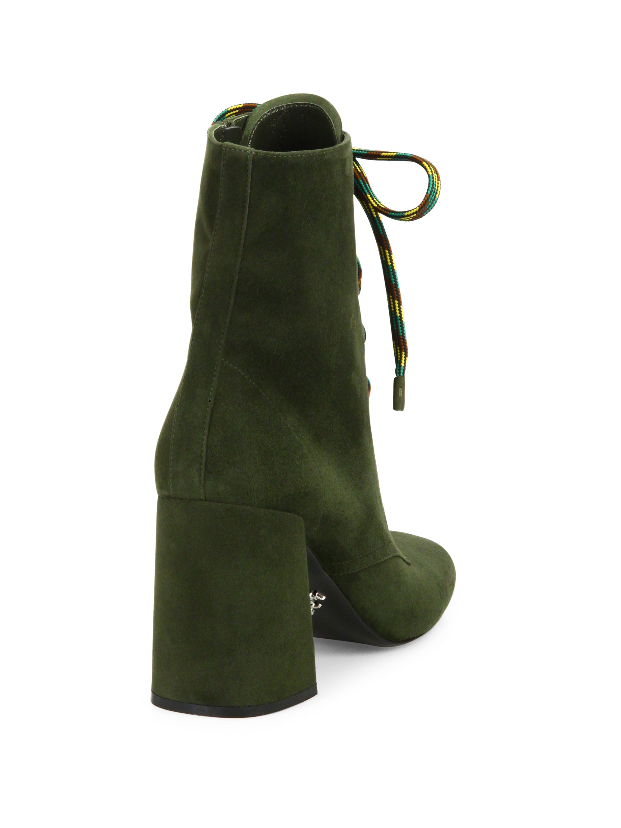 Lyst Prada Lace Up Suede Ankle Boots In Green